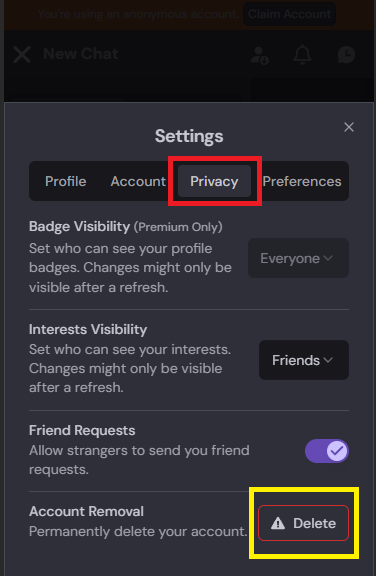 Privacy Tab